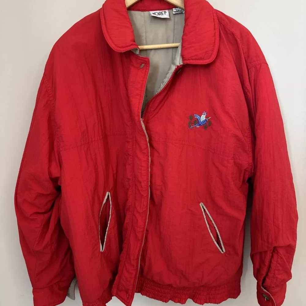 Vintage Red Koret Heavy Grandma coat With Bird Medium
